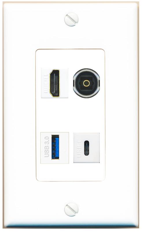 RiteAV HDMI TOSLINK USB-3 USBC Wall Plate [White]