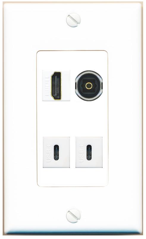 RiteAV HDMI TOSLINK 2 USBC Wall Plate [White]