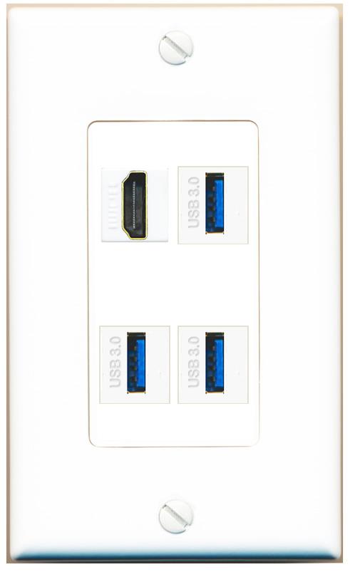 RiteAV HDMI 3 USB-3 Wall Plate [White]