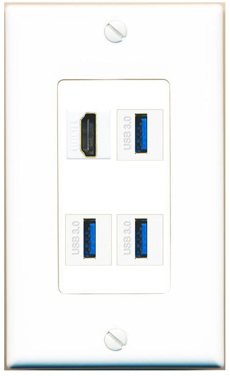 RiteAV HDMI 3 USB-3 Wall Plate [White]