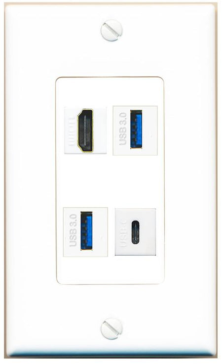 RiteAV HDMI 2 USB-3 USBC Wall Plate [White]