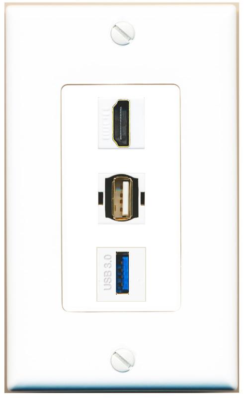 HDMI USB-3 USB2 Wall Plate [White]