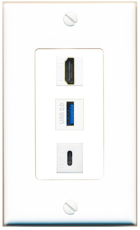 HDMI USB-3 USBC Wall Plate [White]