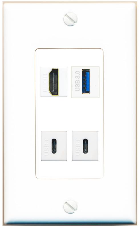 RiteAV HDMI USB-3 2 USBC Wall Plate [White]