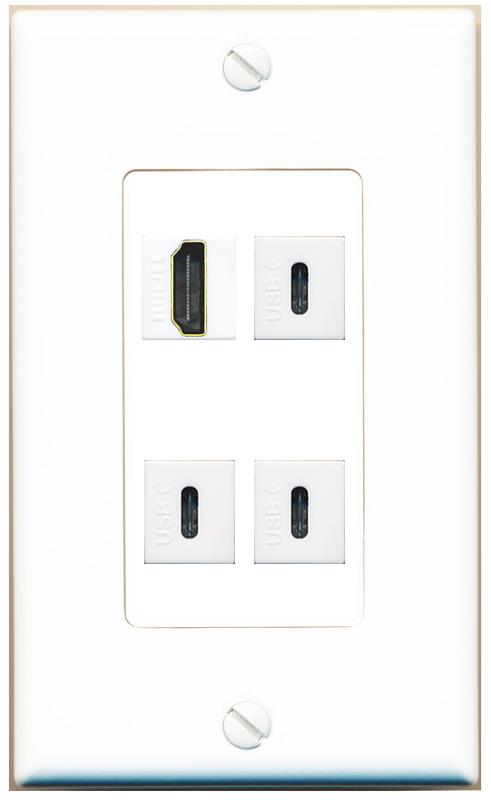 RiteAV HDMI 3 USBC Wall Plate [White]