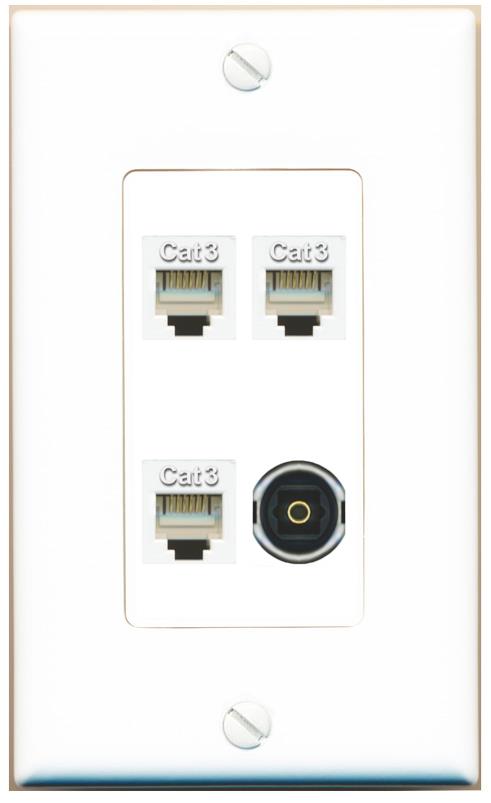 RiteAV 3 PHONE TOSLINK Wall Plate [White]