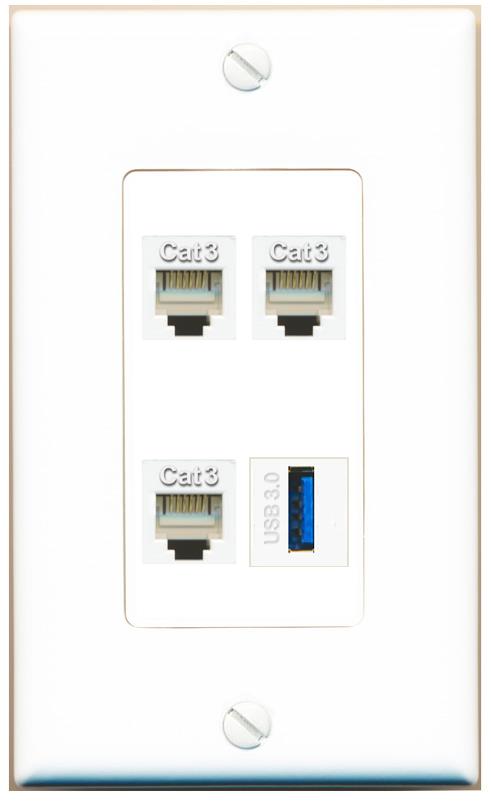RiteAV 3 PHONE USB-3 Wall Plate [White]