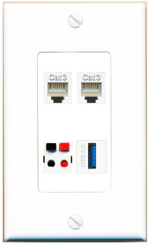 RiteAV 2 PHONE SPEAKER USB-3 Wall Plate [White]