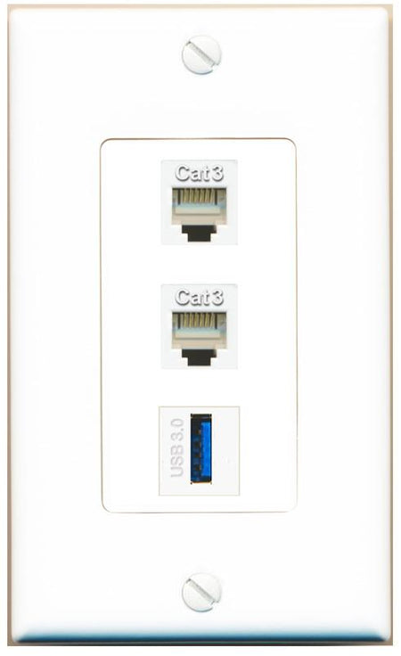 2 PHONE USB-3 Wall Plate [White]