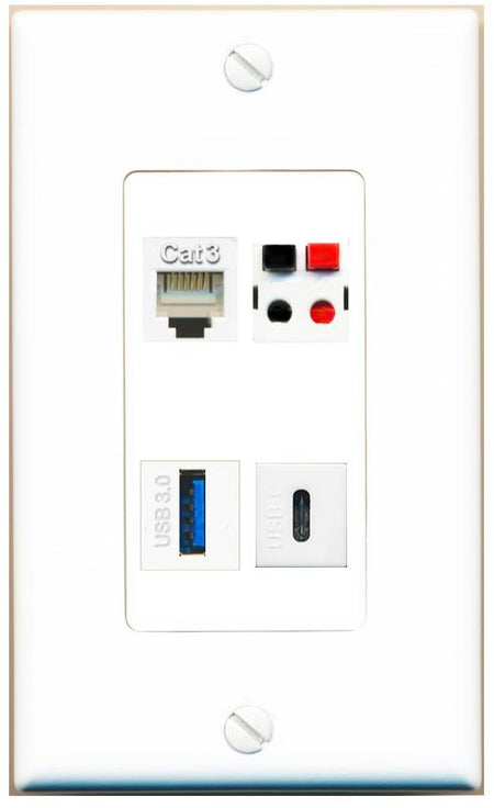 RiteAV PHONE SPEAKER USB-3 USBC Wall Plate [White]