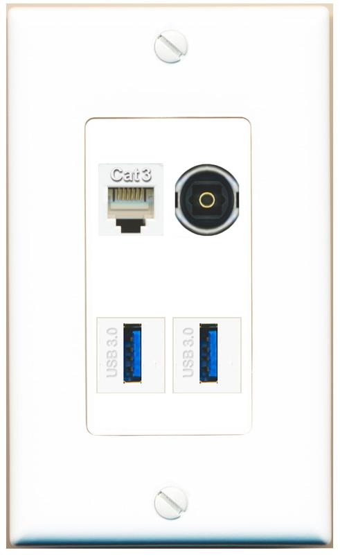 RiteAV PHONE TOSLINK 2 USB-3 Wall Plate [White]