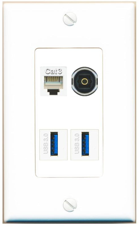 RiteAV PHONE TOSLINK 2 USB-3 Wall Plate [White]