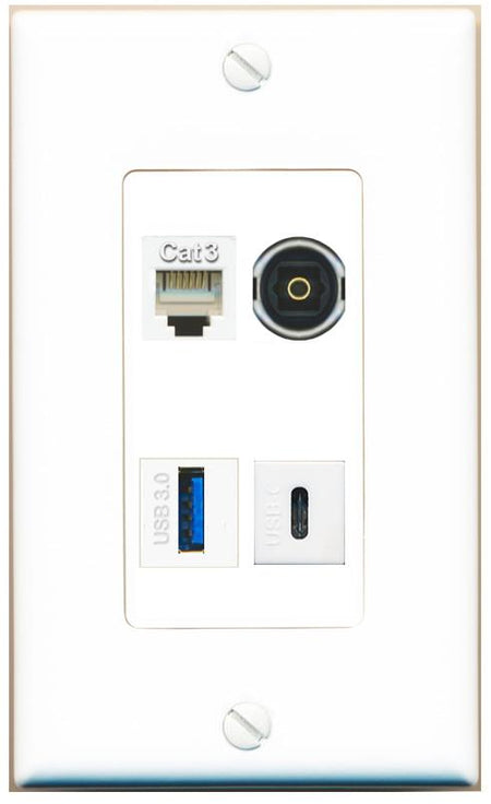 RiteAV PHONE TOSLINK USB-3 USBC Wall Plate [White]