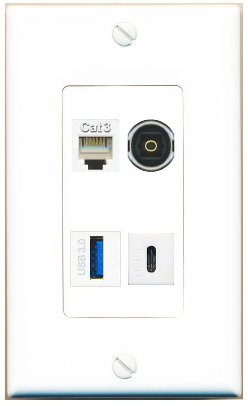 RiteAV PHONE TOSLINK USB-3 USBC Wall Plate [White]