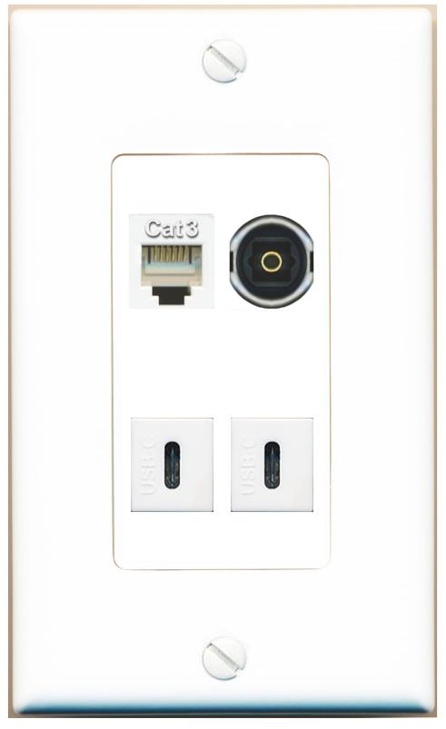 RiteAV PHONE TOSLINK 2 USBC Wall Plate [White]