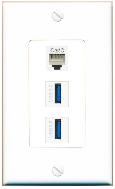 PHONE 2 USB-3 Wall Plate [White]