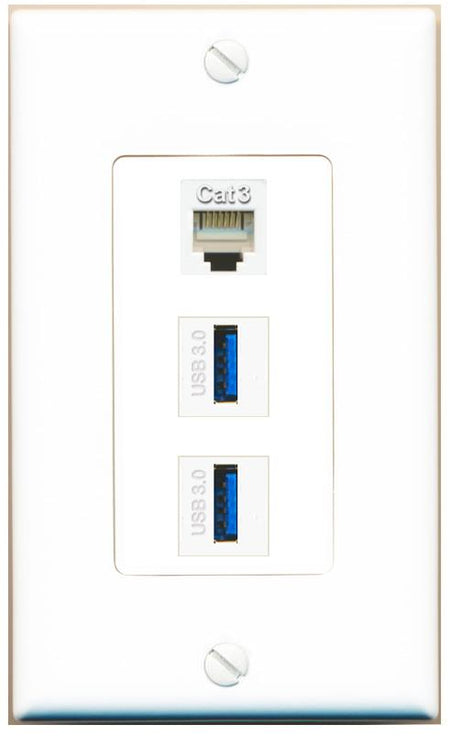 PHONE 2 USB-3 Wall Plate [White]