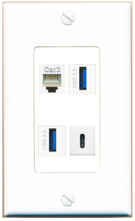 RiteAV PHONE 2 USB-3 USBC Wall Plate [White]