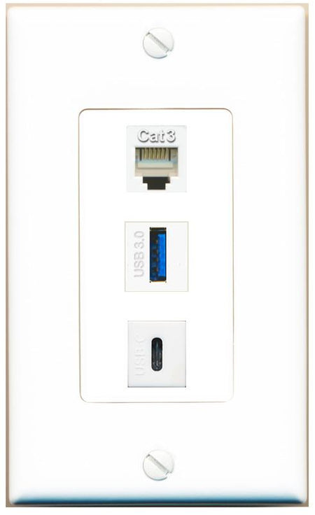 PHONE USB-3 USBC Wall Plate [White]