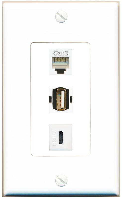 PHONE USB2 USBC Wall Plate [White]
