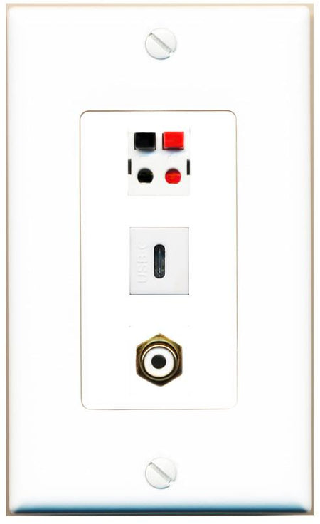 RCA-WHITE SPEAKER USBC Wall Plate [White]