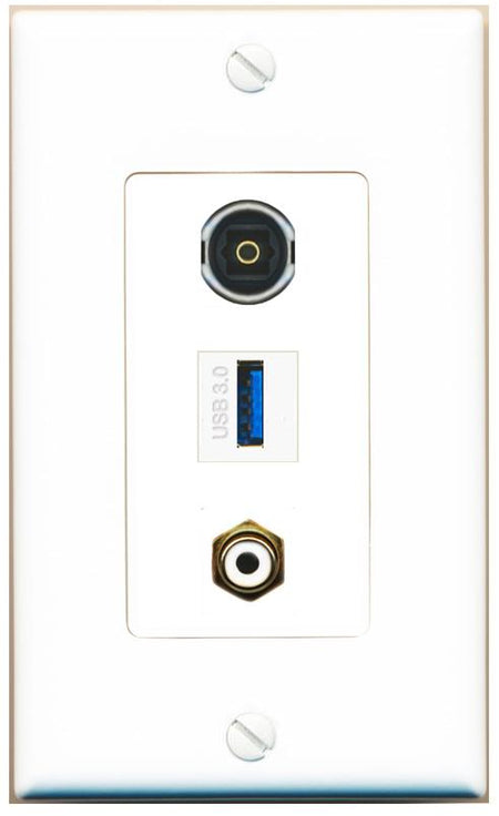 RCA-WHITE TOSLINK USB-3 Wall Plate [White]