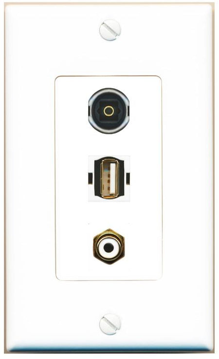 RCA-WHITE TOSLINK USB2 Wall Plate [White]