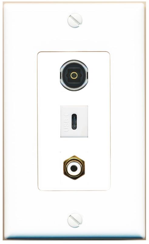 RCA-WHITE TOSLINK USBC Wall Plate [White]