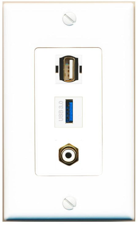 RCA-WHITE USB-3 USB2 Wall Plate [White]