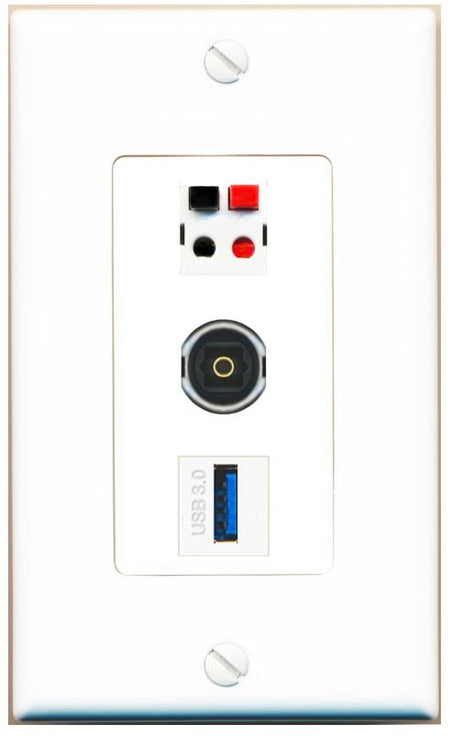 SPEAKER TOSLINK USB-3 Wall Plate [White]
