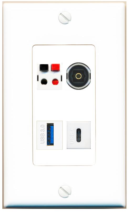 RiteAV SPEAKER TOSLINK USB-3 USBC Wall Plate [White]