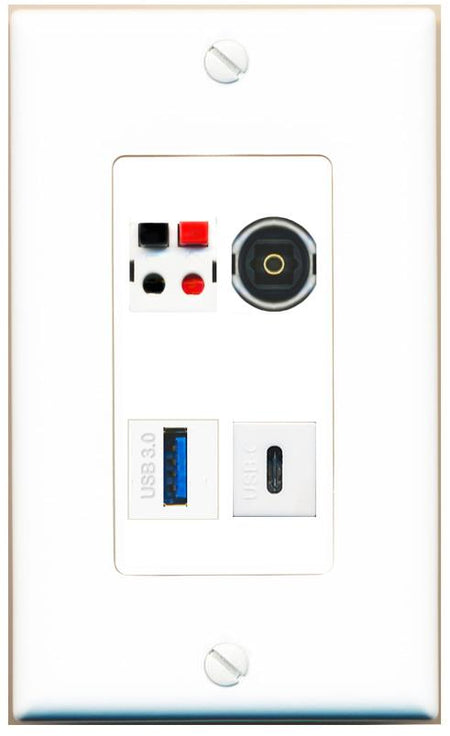 RiteAV SPEAKER TOSLINK USB-3 USBC Wall Plate [White]