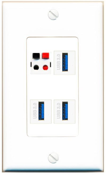 RiteAV SPEAKER 3 USB-3 Wall Plate [White]
