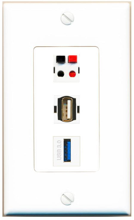 SPEAKER USB-3 USB2 Wall Plate [White]