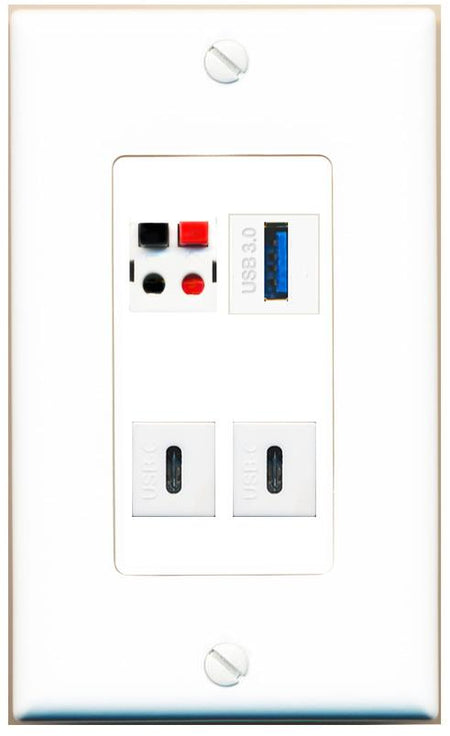 RiteAV SPEAKER USB-3 2 USBC Wall Plate [White]