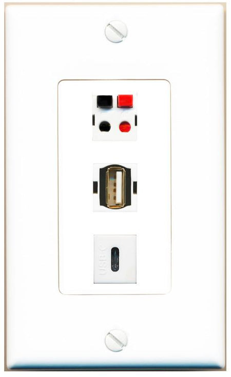 SPEAKER USB2 USBC Wall Plate [White]