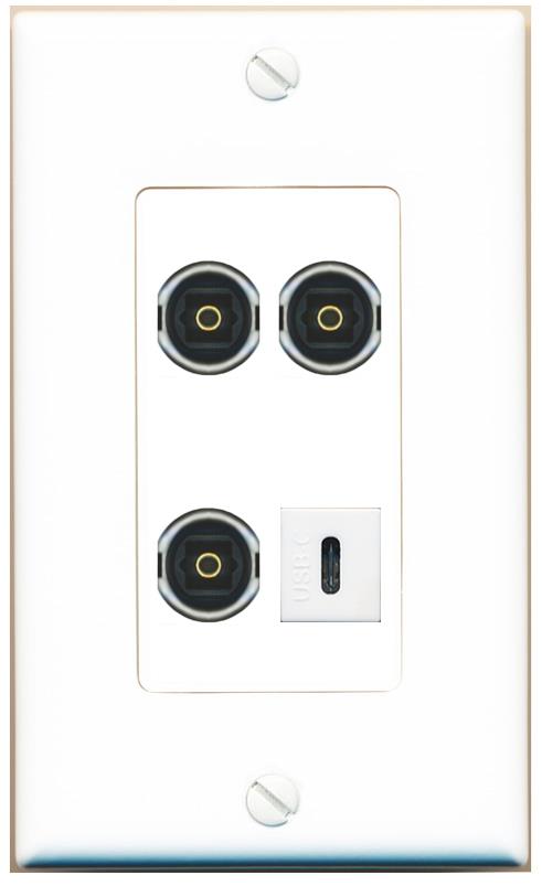 RiteAV 3 TOSLINK USBC Wall Plate [White]