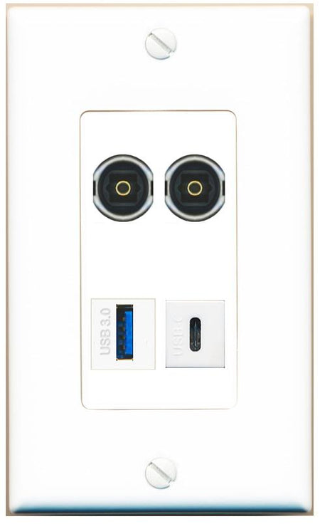 RiteAV 2 TOSLINK USB-3 USBC Wall Plate [White]