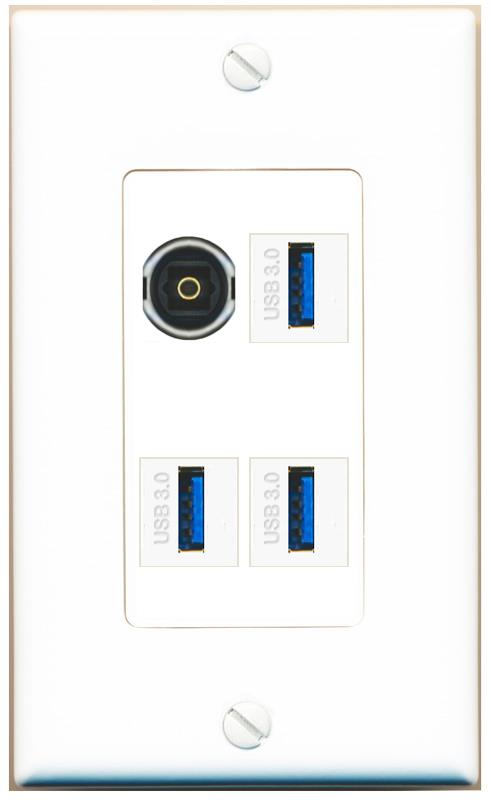 RiteAV TOSLINK 3 USB-3 Wall Plate [White]