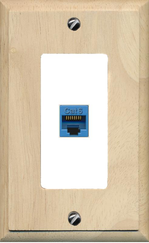 RiteAV -CAT6-BLUE Wall Plate [Wood/White]