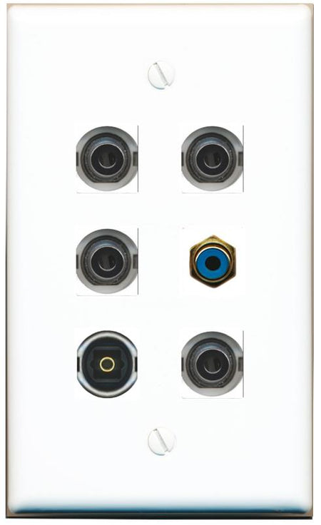  4 3.5mm RCA-BLUE TOSLINK Flat/Solid Wall Plate [White]