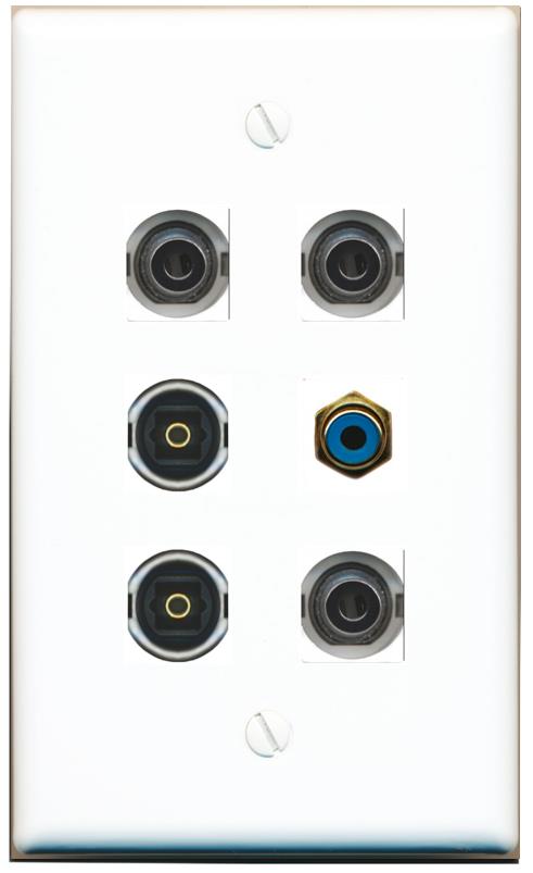  3 3.5mm RCA-BLUE 2 TOSLINK Flat/Solid Wall Plate [White]