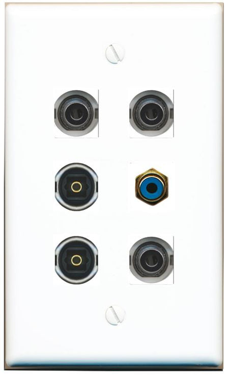  3 3.5mm RCA-BLUE 2 TOSLINK Flat/Solid Wall Plate [White]