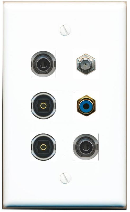  2 3.5mm COAX RCA-BLUE 2 TOSLINK Flat/Solid Wall Plate [White]