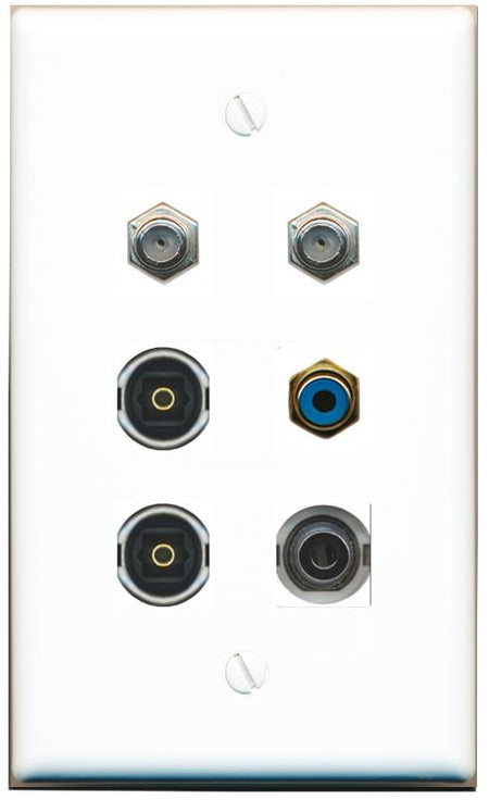  3.5mm 2 COAX RCA-BLUE 2 TOSLINK Flat/Solid Wall Plate [White]