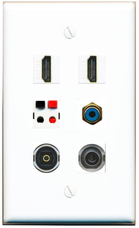  3.5mm 2 HDMI RCA-BLUE SPEAKER TOSLINK Flat/Solid Wall Plate [White]