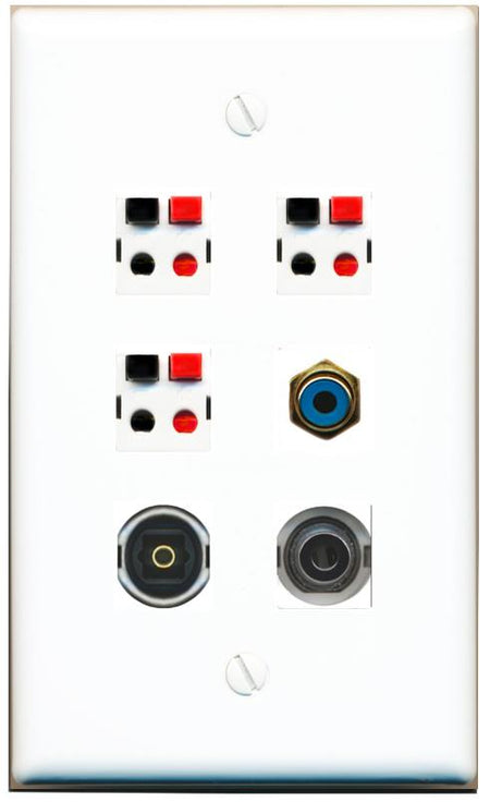  3.5mm RCA-BLUE 3 SPEAKER TOSLINK Flat/Solid Wall Plate [White]