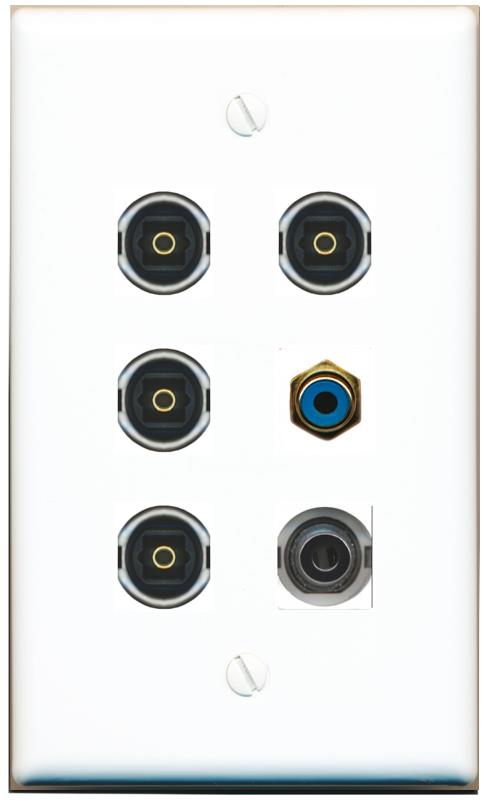  3.5mm RCA-BLUE 4 TOSLINK Flat/Solid Wall Plate [White]