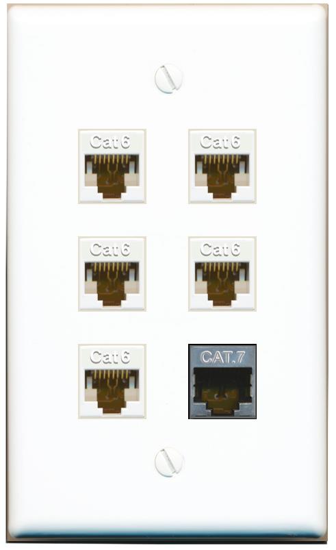  5 CAT6 CAT7 Flat/Solid Wall Plate [White]