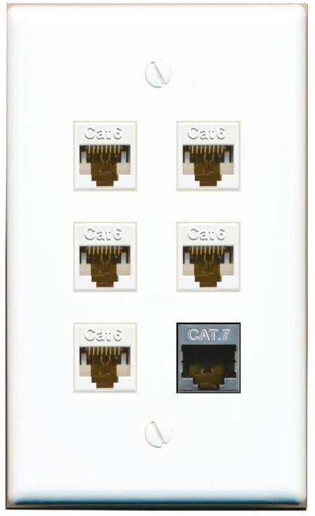  5 CAT6 CAT7 Flat/Solid Wall Plate [White]